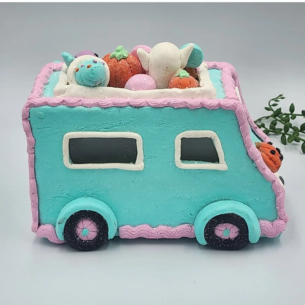 Halloween Gingerbread LED Lighted Ice Cream Truck Pastelween Teal Pink Ghost